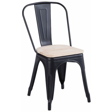 Home Heavenly® - Pack de 4 sillas Comedor TOLIX, sillas metálicas apilables Modelo Vintage Industrial, acabado brillante. Color: Negro, Asiento Roble Nordish (1/5)
