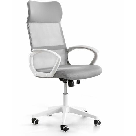 Home Heavenly® - Silla escritorio DIORA giratoria y elevable, ergonómica con soporte lumbar y reposabrazos. 115x51x52 cm.  Color: Gris y blanco