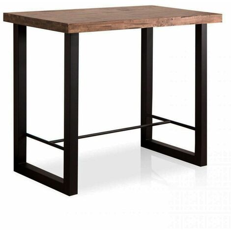 Home Heavenly® - Mesa alta industrial DAREK, mesa alta de madera y patas metálicas en ‘U’, con reposapiés.  Medida: 120x70 cm Color: Roble Americano - Negro (1/5)