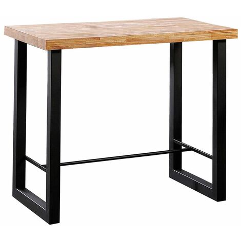 Home Heavenly® - Mesa alta industrial DAREK, mesa alta de madera y patas metálicas en ‘U’, con reposapiés. Medida: 120x70 cm Color: Roble Nordish - Negro