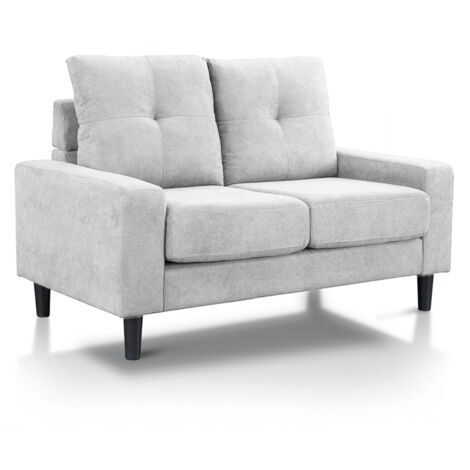 Home Heavenly®- Sofá 2 plazas Brooklyn, sofá de estilo nórdico tapizado en tela antimanchas con patas de madera negra Color : Gris claro