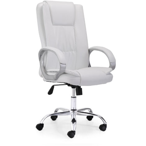 Home Heavenly® - Silla de oficina ATLANTA silla para escritorio elevable y reclinable tapizada en símil piel  Color: Blanco (1/5)
