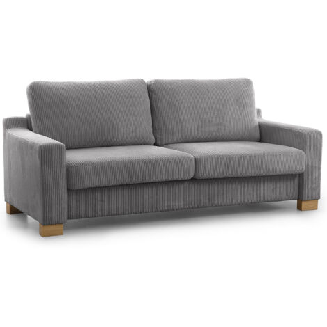 Home Heavenly® Sofá Luz 3 Plazas – Tapizado en pana y patas de Madera Maciza – Diseño Moderno y Acogedor, 188 cm de Longitud . E Color: Gris (1/5)