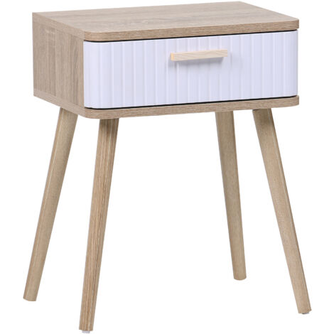 Home Heavenly® Mesita de Noche Talía – Estilo Escandinavo, Cajón Decorativo con Líneas, Patas Madera Roble, Diseño Compacto, 40x Color: Roble/Blanco (1/5)