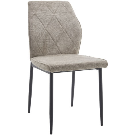 Home Heavenly® - Pack 4 sillas comedor tapizadas PATRICE, respaldo ergonómico detalle rombos y patas metal negro. 86,5x45x56 cm. Color: Taupe (1/5)
