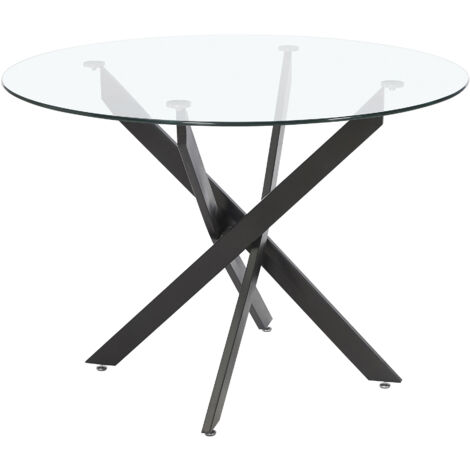 Home Heavenly® - Mesa de comedor redonda de cristal DAN, de 110 cm diámetro x 73 cm altura. 4 Patas entrecruzadas.  Color : Pata Negra
