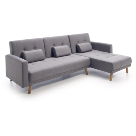 Home Heavenly® – Sofá chaise longue convertible en cama ABU, módulo reversible, tapizado en tela gris jaspeada, 263 cm ancho. Color: Gris (1/5)