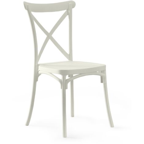 Home Heavenly® - Pack 4 sillas polipropileno BONNIE, silla provenzal vintage apilable, apto interior/exterior. Color: Crema (1/5)