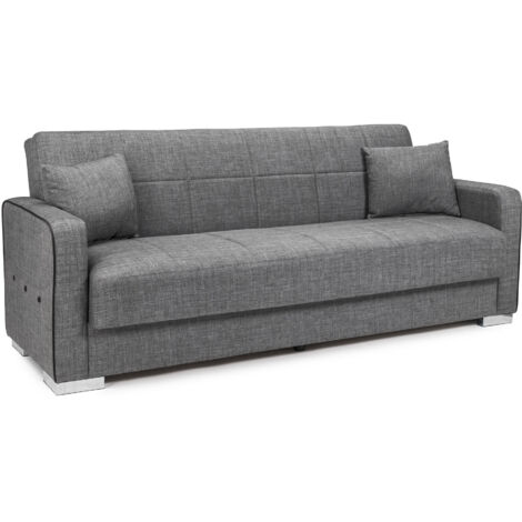Home Heavenly® - Sofá cama TORRA, diseño moderno con arcón y cojines decorativos, tapizado en tela, 220X85X 90 cm Color: Gris (1/5)