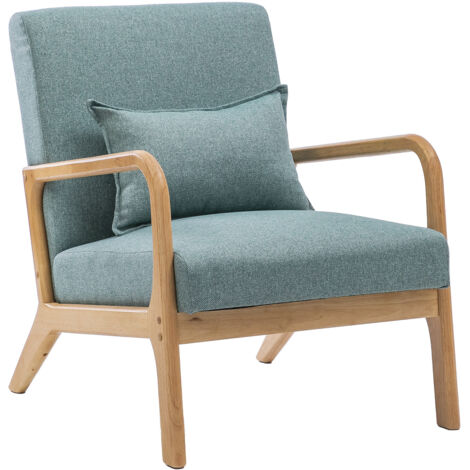 Home Heavenly® - Butaca nórdica de madera maciza NICOLE, tapizada antimanchas, con cojín incluido. 72x83x65 cm.  Color: Verde