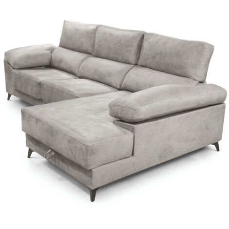 Home Heavenly® - Sofá Chaise Longue VIS con asientos extraíbles y respaldos reclinables, patas metálicas 101x293x167 cm. Color: Gris claro Chaise Longue izquierdo