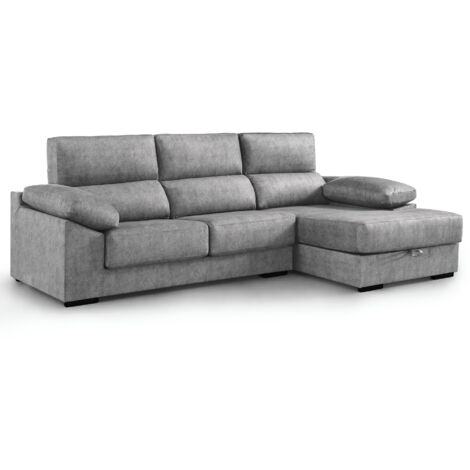 Home Heavenly® - Sofá Chaise Longue MONTI asientos extraíbles, respaldos reclinables, arcón integrado 100x283x167 cm. Color: Gris oscuro Chaise Longue izquierdo