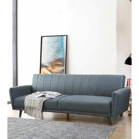 Home Heavenly®- Sofá Cama Axel, sofá 3 plazas Clic Clac tapizado en Tela Antimanchas con Patas Negras 214x80x85 cm  Color: Gris