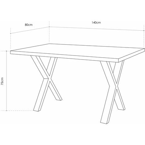 Home Heavenly® - Mesa comedor industrial LINUS con pata metálica 'X',  tablero madera en roble sellado. Medidas: 140x80 cm