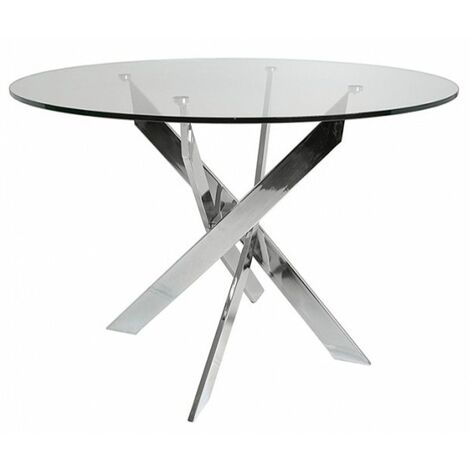 Home Heavenly® - Mesa de comedor redonda de cristal DAN, de 110 cm diámetro x 73 cm altura. 4 Patas entrecruzadas. Color: Pata Cromo (1/5)