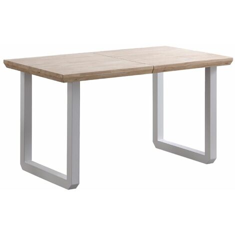 Home Heavenly® - Mesa comedor extensible JACK, estilo industrial, de 140 - 220 cm ancho, hasta 10 comensales. Pata metal 'U'. Color: Roble Nordish - Blanco