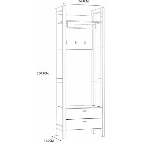 Perchero recibidor BJORN Mueble con espacio para colgar y almacenaje extra.  200x66,4x41,2 cm. Estilo nórdico en blanco