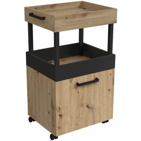 Home Heavenly® - Mueble bar con ruedas FIZZ. Carrito para bebidas con armario y estantes. 50,2x88,5x41,1 cm.  Color: Roble-Negro