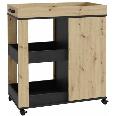 Home Heavenly® - Mueble bar RONY. Carrito para bebidas con estantes y puertas a ambos lados. 78x88x42 cm. Color: Roble-Negro (1/5)