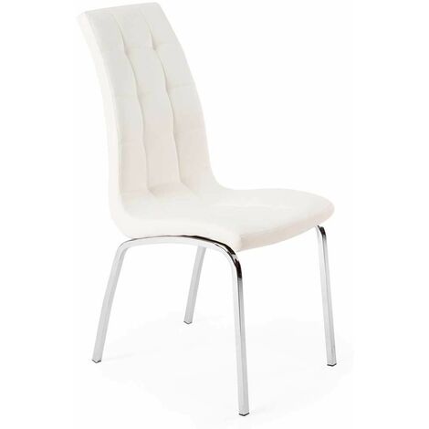 Home Heavenly® - Pack 4 sillas comedor ALEPO, diseño en cuarterones, tapizado tela o polipiel. Silla con patas cromadas. Color: Blanco Polipiel (1/5)