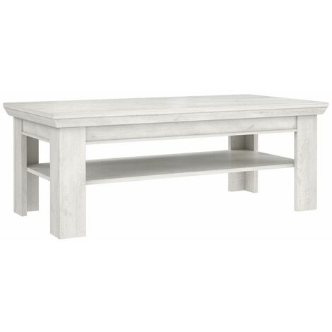 Home Heavenly® - Mesa centro 120x60 cm KAREN con estante inferior, de diseño rústico moderno.  Color: Blanco Pino