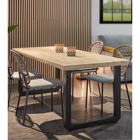 Home Heavenly® - Mesa comedor extensible JACK, estilo industrial, de 140 - 220 cm ancho, hasta 10 comensales. Pata metal 'U'.  Color: Roble Honey - Negro