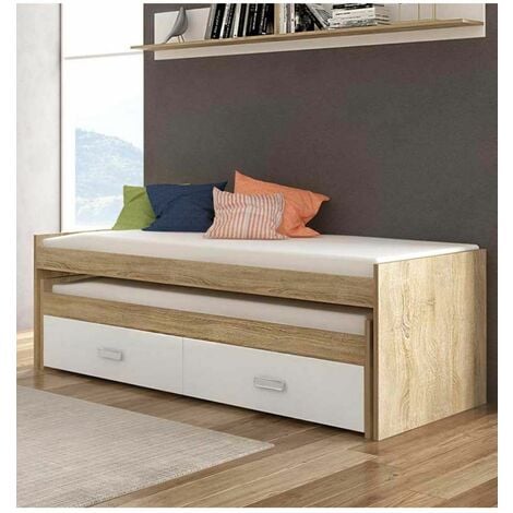 Home Heavenly® - Cama compacta CHASE con cama supletoria inferior + 2  cajones. Apta colchón 90x190
