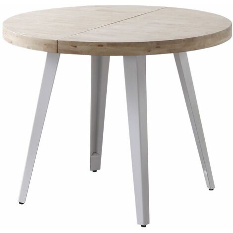 Home Heavenly® - Mesa comedor redonda extensible estilo industrial SKADI. Mesa de 100 cm diámetro. 2 tramos extensión a 140 hast Color: Roble Nordish - Blanco