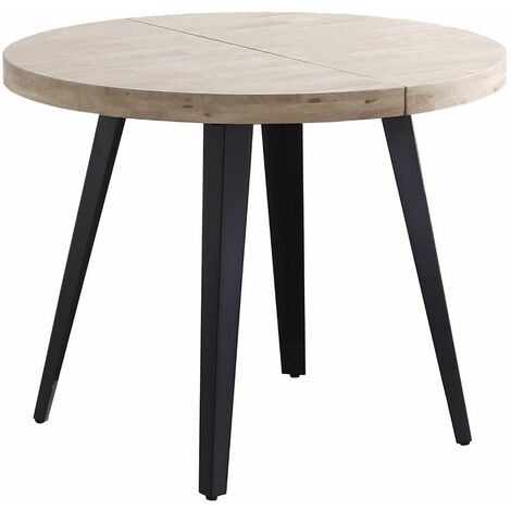 Home Heavenly® - Mesa comedor redonda extensible estilo industrial SKADI. Mesa de 100 cm diámetro. 2 tramos extensión a 140 hast  Color: Roble Nordish - Negro