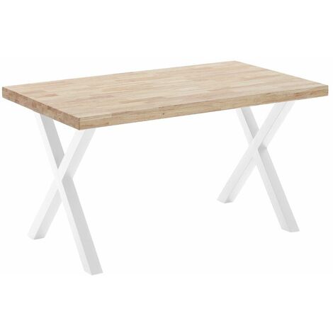 Home Heavenly® - Mesa comedor industrial DAREK, de madera maciza y patas metal tipo 'X'  Color: Roble Nordish - Blanco, Medidas: 140 x 80 cm