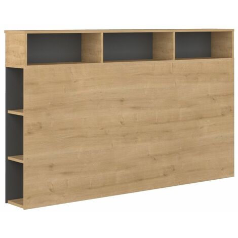 Home Heavenly® - Cabecero cama 160 con almacenaje ONIX, 9 espacios útiles. 162x120x23 cm. Color: Roble Hamilton - Gris Oscuro (1/5)
