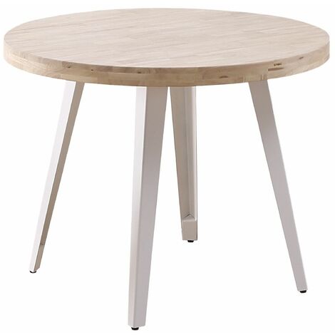 Home Heavenly® - Mesa redonda SKADI, estilo industrial, madera roble y patas metálicas. 100 cm Ø x 76 cm. Color: Roble Nordish - Blanco (1/5)