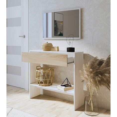 Home Heavenly® - Recibidor con espejo DARCY, consola con cajón y estante y  espejo rectangular 80x50