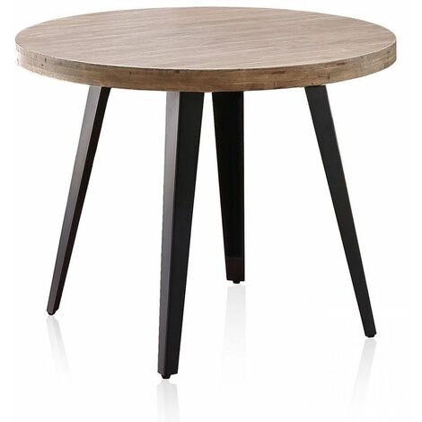 Home Heavenly® - Mesa redonda SKADI, estilo industrial, madera roble y patas metálicas. 100 cm Ø x 76 cm. Color: Roble Honey - Negro