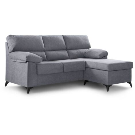Home Heavenly® - Sofá Chaise Longue reversible HILTON, tapizado antimanchas desenfundable, estructura madera.  Color : Gris 200 cm de ancho