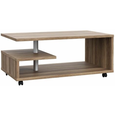 Home Heavenly® - Mesa centro con revistero BENNY, de líneas geométricas, 105x60x45,6 cm.  Color: Roble Antiguo (1/5)
