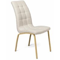Home Heavenly® - Pack 4 sillas tapizadas MABEL, respaldo curvado apoyo lumbar, patas metal tipo madera, 96x42x55 cm. Color: Tela Beige