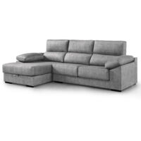 Home Heavenly® - Sofá Chaise Longue MONTI asientos extraíbles, respaldos reclinables, arcón integrado 100x283x167 cm. Color: Gris oscuro Chaise Longue derecho