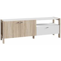 Home Heavenly® - Mueble TV 170 cm estilo nórdico BJORN. Módulo televisión 2 puertas + cajón extra grande. Color: Roble-Blanco