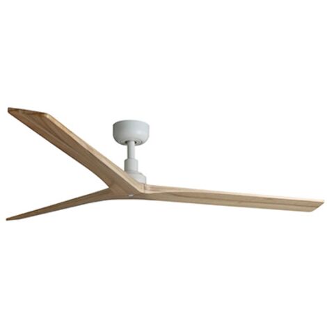 Faro Barcelona – Ventilateur de plafond sans lumière blanc/chêne – Moteur CC ultra-compact – 6 vitesses réglables – Pour pièces de 17,6 à 28 m²