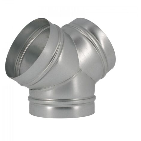 Vents – Raccord en Y symétrique 80 mm – Acier galvanisé – Raccordement 3 tuyaux ronds à 120° – Pour air extrait et fourni - TMY 80 ZN