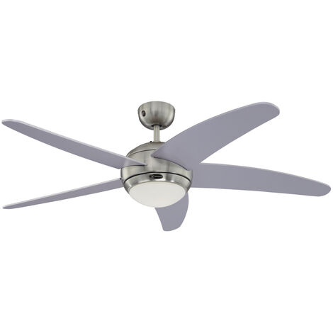 Ventilateur de plafond argent 132 cm – Éclairage R7s 80W blanc chaud – 3 vitesses – Télécommande incluse – Moteur silencieux 50 dB – Westinghouse