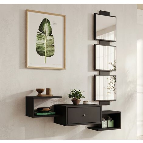 Ingresso con cassetto e specchio Mobili da ingresso Finitura in Colore Nero  Opaco 99,5x145x22cm Modello