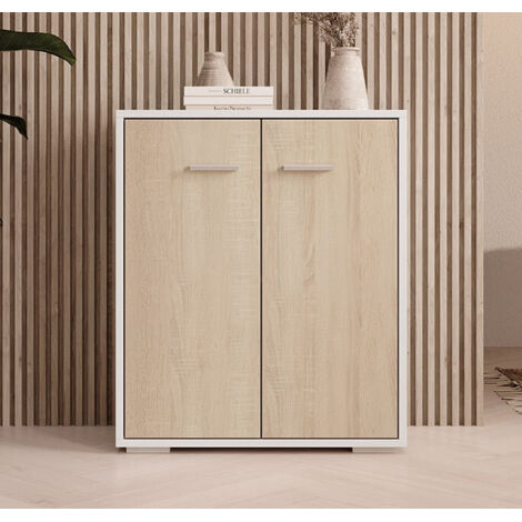 Credenza Moderna Homgoday 103,5x35x70 Cm – Buffet In Compensato Grigio Sonoma Con 2 Cassetti E 2 Ante