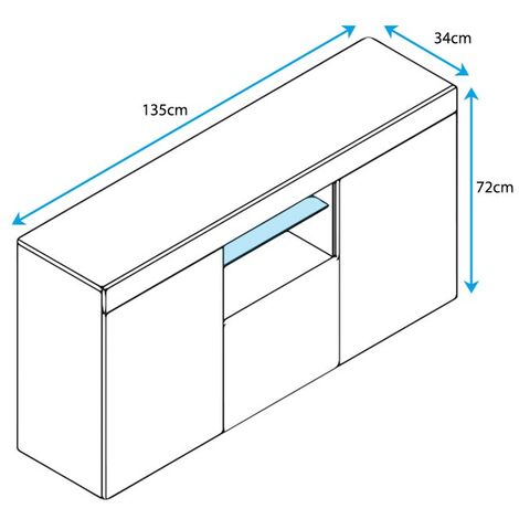 Credenza con LED  Madia Moderna Soggiorno  Mobiletto  Sala da Pranza  Buffet  Cucina  135x73x34cm  Modello Sefora  Bianco Finitura Lucida