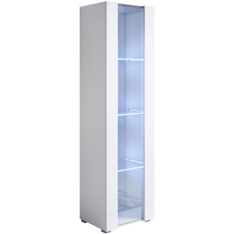 Vetrina con Piedini 2cm e LED Mobile Soggiorno Moderno Salotto Vetrinetta pensile 40x167x28 Modello Luke V5 Bianco lucido