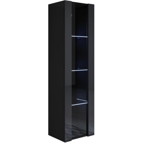 Vetrina Sospesa con LED Mobile Soggiorno Moderno Salotto Vetrinetta pensile 40x165x28 Modello Luke V5 Nero lucido