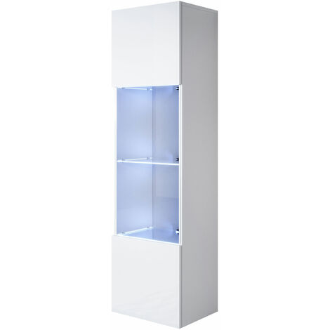 Vetrina Salotto Sospesa con LED Mobile Soggiorno Sala da Pranzo Salotto  Stilo Moderno Vetrinetta Pensile 1 ante 4 scomparti 40x165x28cm Modello  Luke V6 Bianco Finitura Lucida