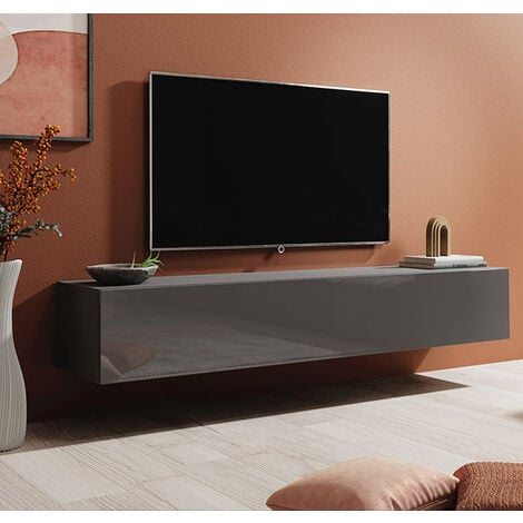 Mobile TV  Mobile da Soggiorno  Sospeso  Porta TV  Salotto  Stilo Moderno  1 Anta  180x30x40cm  Modello Berit 180x30  Grigio Finitura Lucida