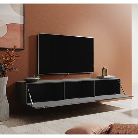 Mobile TV  Mobile da Soggiorno  Sospeso  Porta TV  Salotto  Stilo Moderno  1 Anta  180x30x40cm  Modello Berit 180x30  Grigio Finitura Lucida